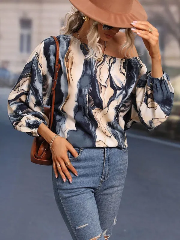 One Shoulder Loose Balloon Sleeve Shirt