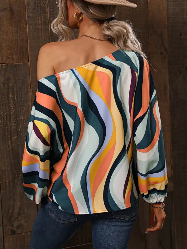 One Shoulder Loose Balloon Sleeve Shirt