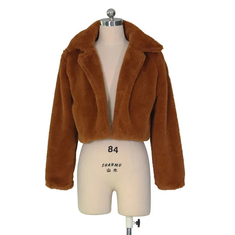 Open Stitch Fluffy Furry Faux Fur Cropped Coats