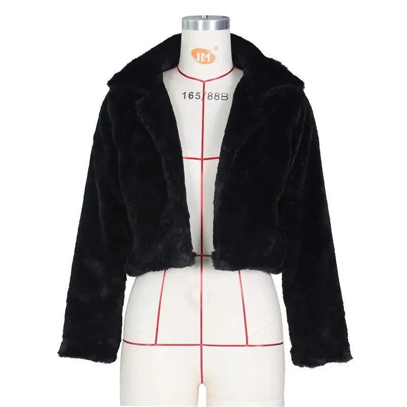 Open Stitch Fluffy Furry Faux Fur Cropped Coats