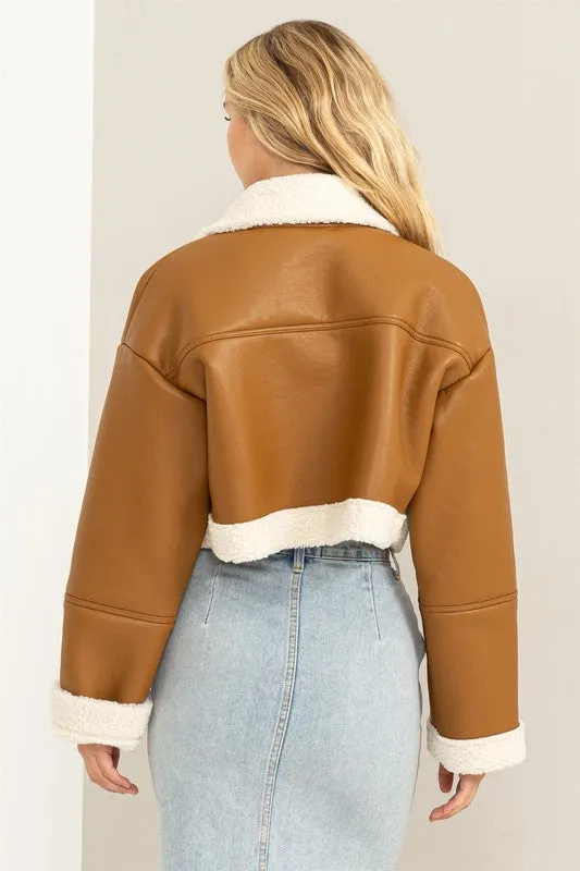 Out of My Way Shearling Cropped Jacket Brown