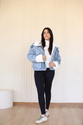 Oversized denim fur jacket - blue