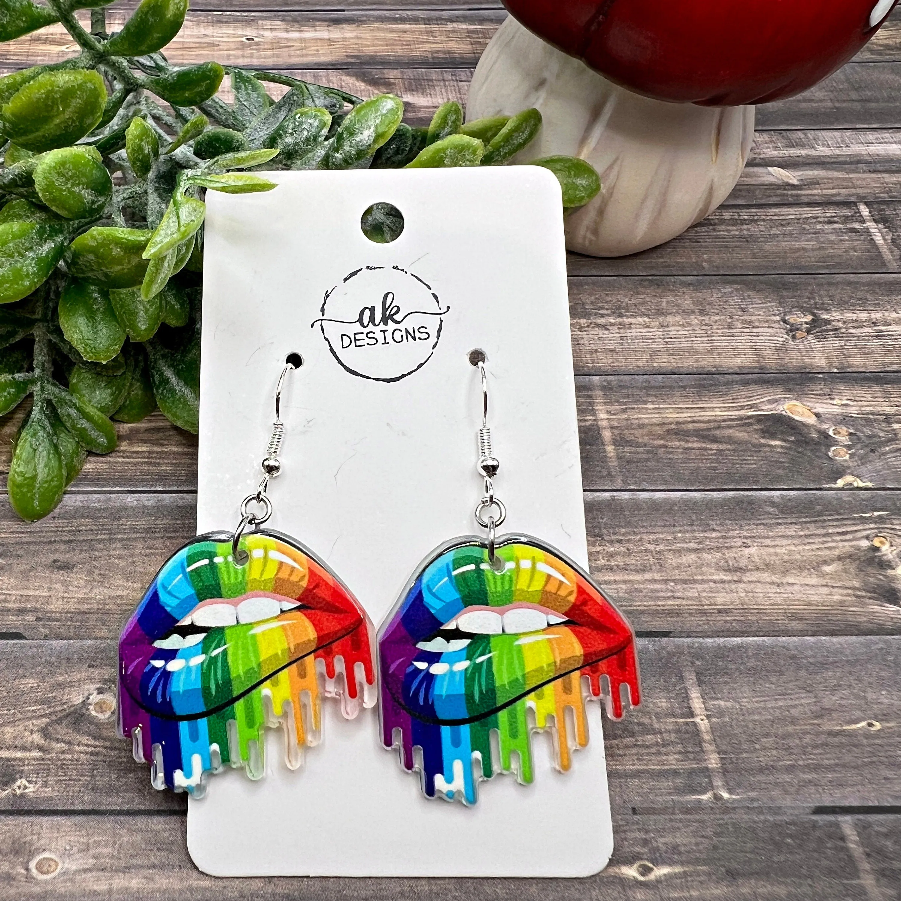 Painted Lips / Rainbow  Drip / Teeth Bite Lip, Acrylic Lightweight Pride Month LGBTQ   Earrings, Hypoallergenic Gift