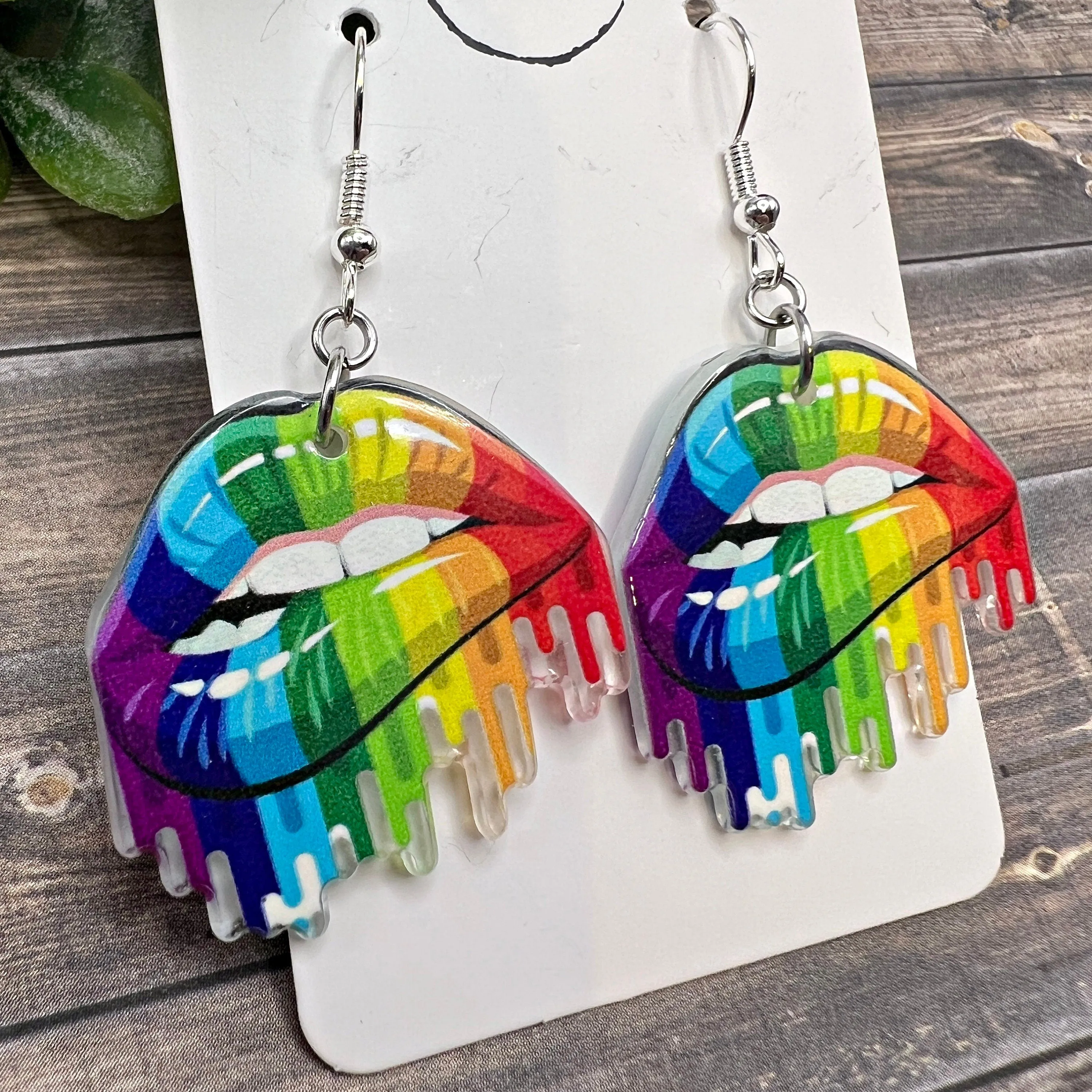 Painted Lips / Rainbow  Drip / Teeth Bite Lip, Acrylic Lightweight Pride Month LGBTQ   Earrings, Hypoallergenic Gift