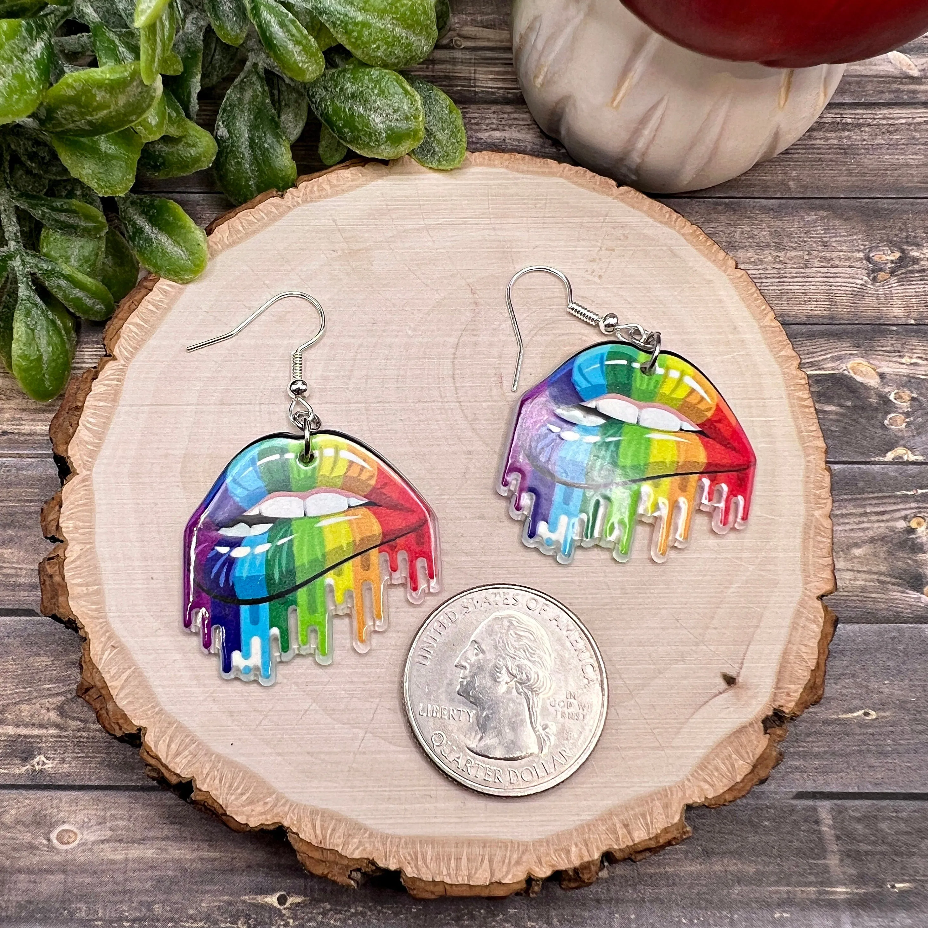 Painted Lips / Rainbow  Drip / Teeth Bite Lip, Acrylic Lightweight Pride Month LGBTQ   Earrings, Hypoallergenic Gift