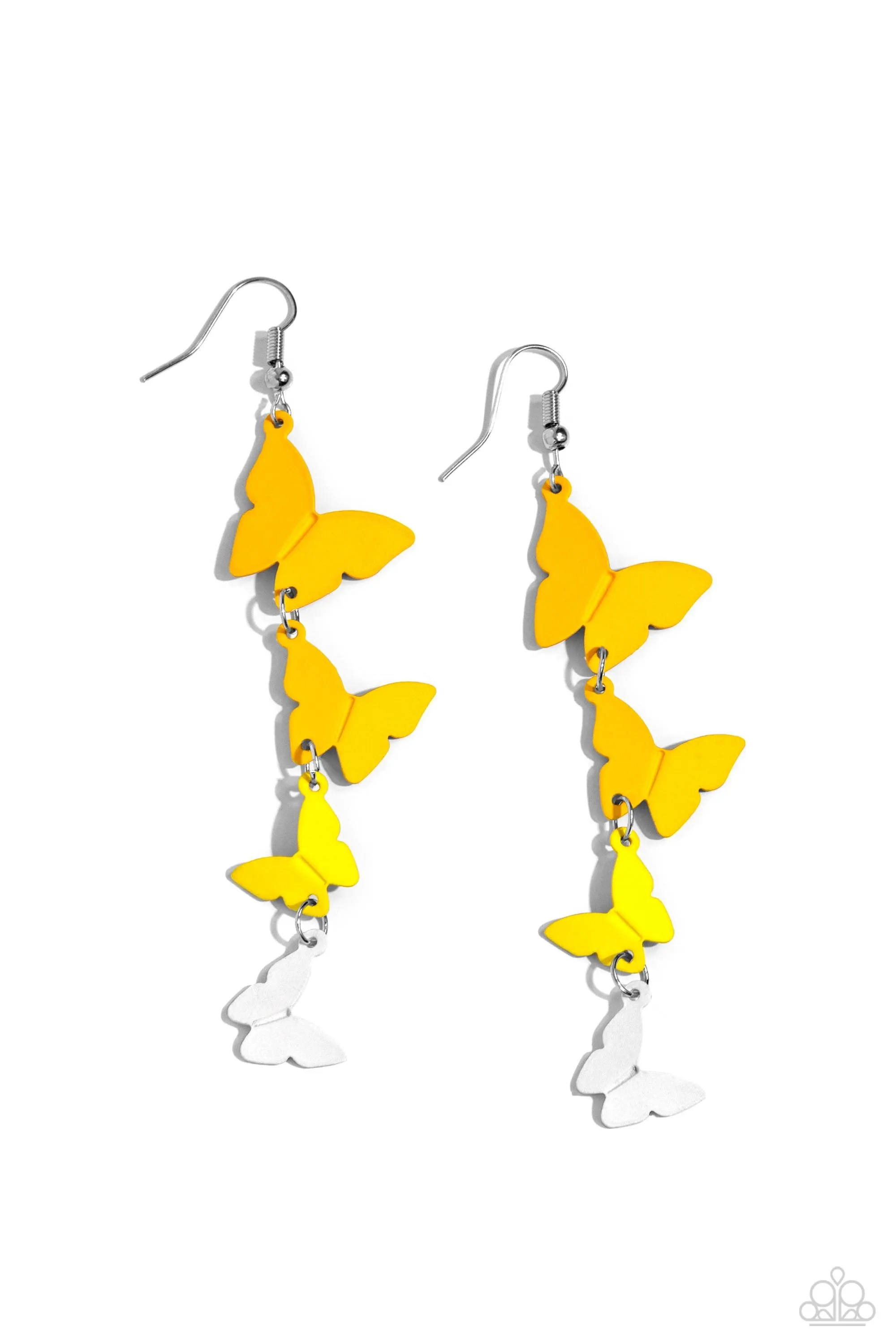 Paparazzi Haphazard Headliner Earrings Yellow & Butterfly Breeze Bracelet Yellow