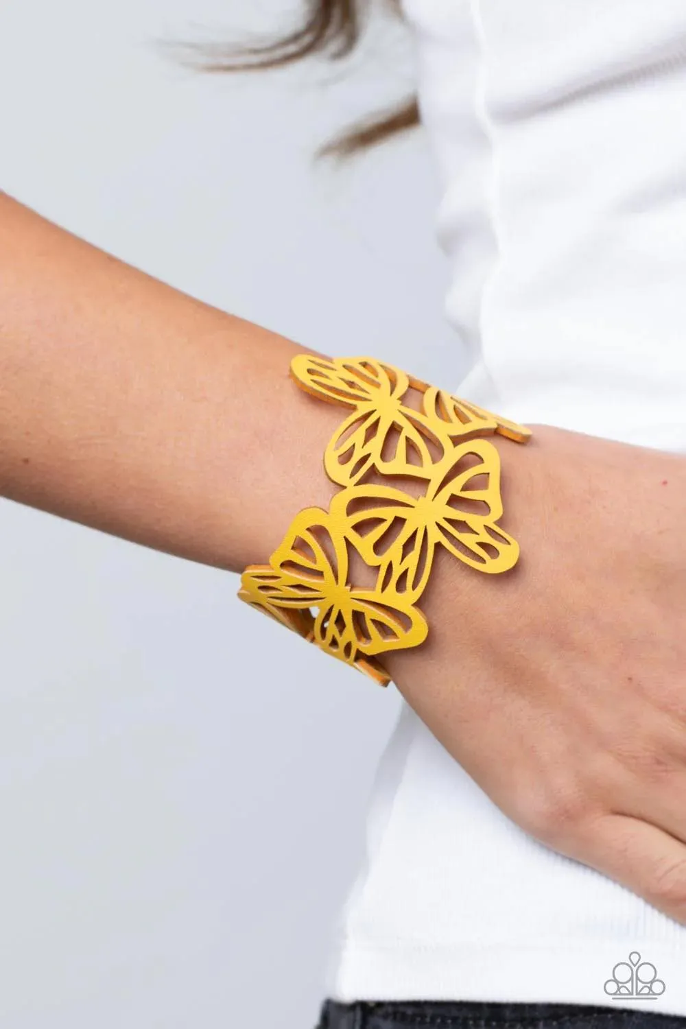 Paparazzi Haphazard Headliner Earrings Yellow & Butterfly Breeze Bracelet Yellow