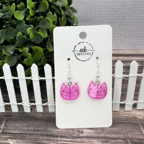 Pink Cartoon Cat  Earrings, Hypoallergenic Petite Lightweight - Clearance