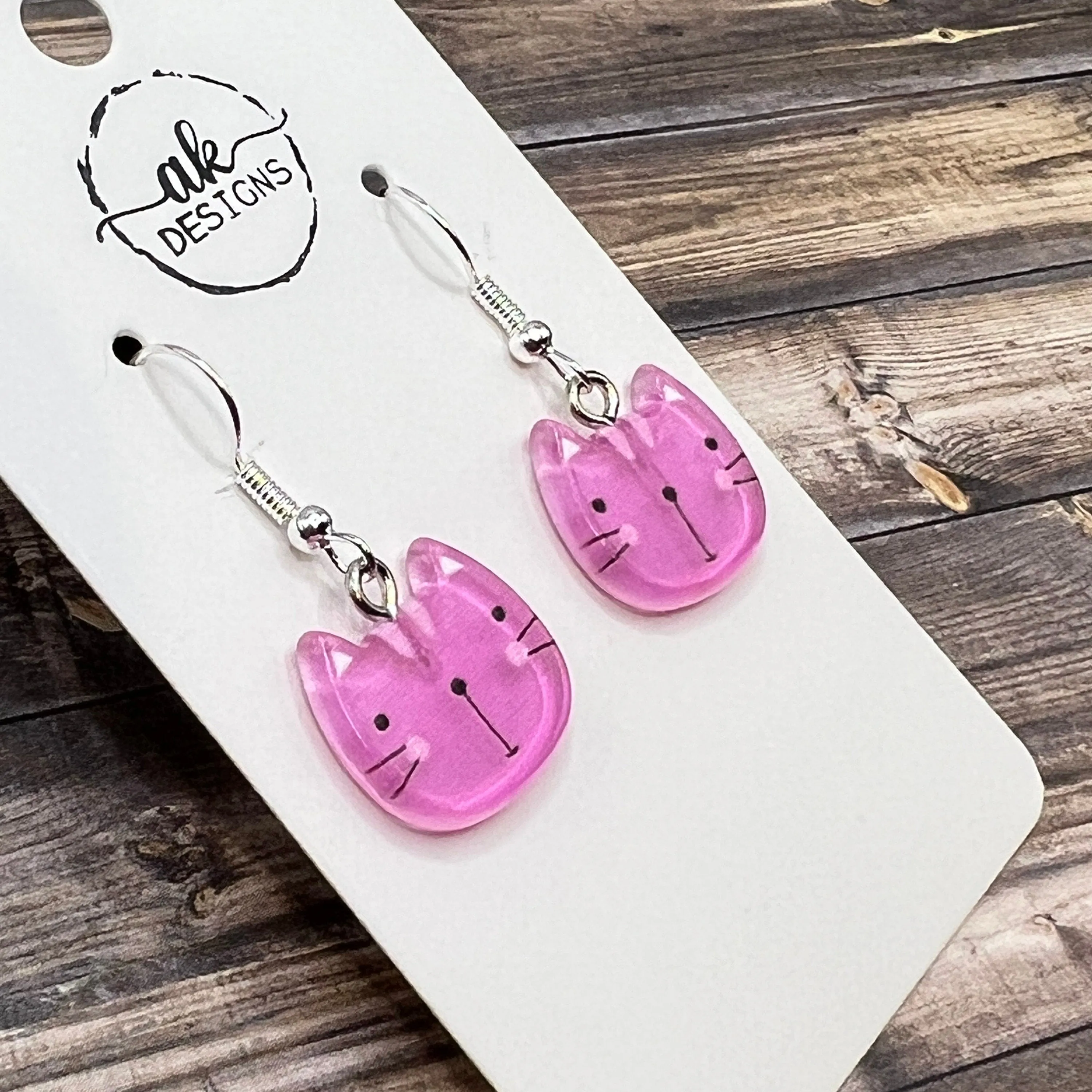 Pink Cartoon Cat  Earrings, Hypoallergenic Petite Lightweight - Clearance