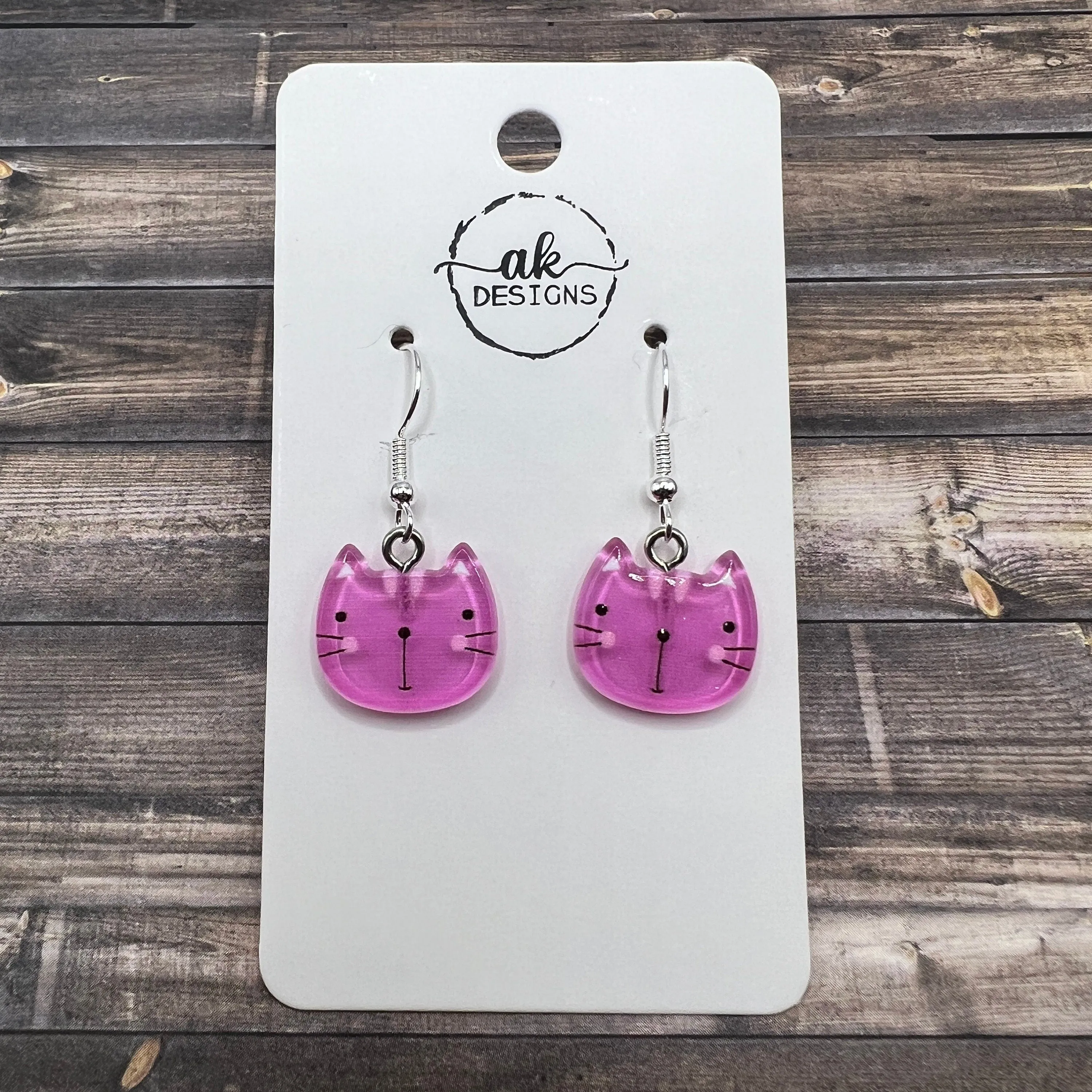 Pink Cartoon Cat  Earrings, Hypoallergenic Petite Lightweight - Clearance