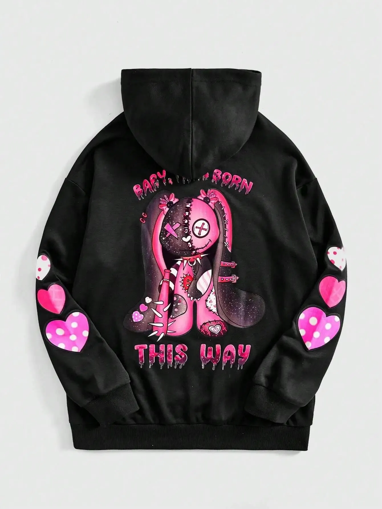 Pink Puppet Bear A Cute And Terrifying Appearance Hooded Women Warm Fleece Hoodies Street Casual Hoodie Hipster Loose Clothes