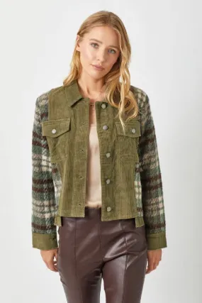 Plaid Sleeve Corduroy Jacket