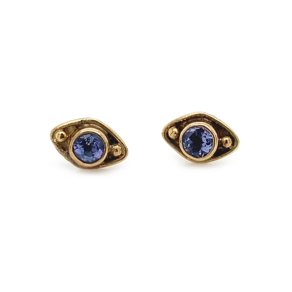 Purple Tanzanite and Yellow Gold Stud Earrings - "Nereid"