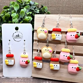 Quirky Fun Cartoon Kawaii Peanut Butter & Jelly Bread Sandwich, Hypoallergenic  Earrings