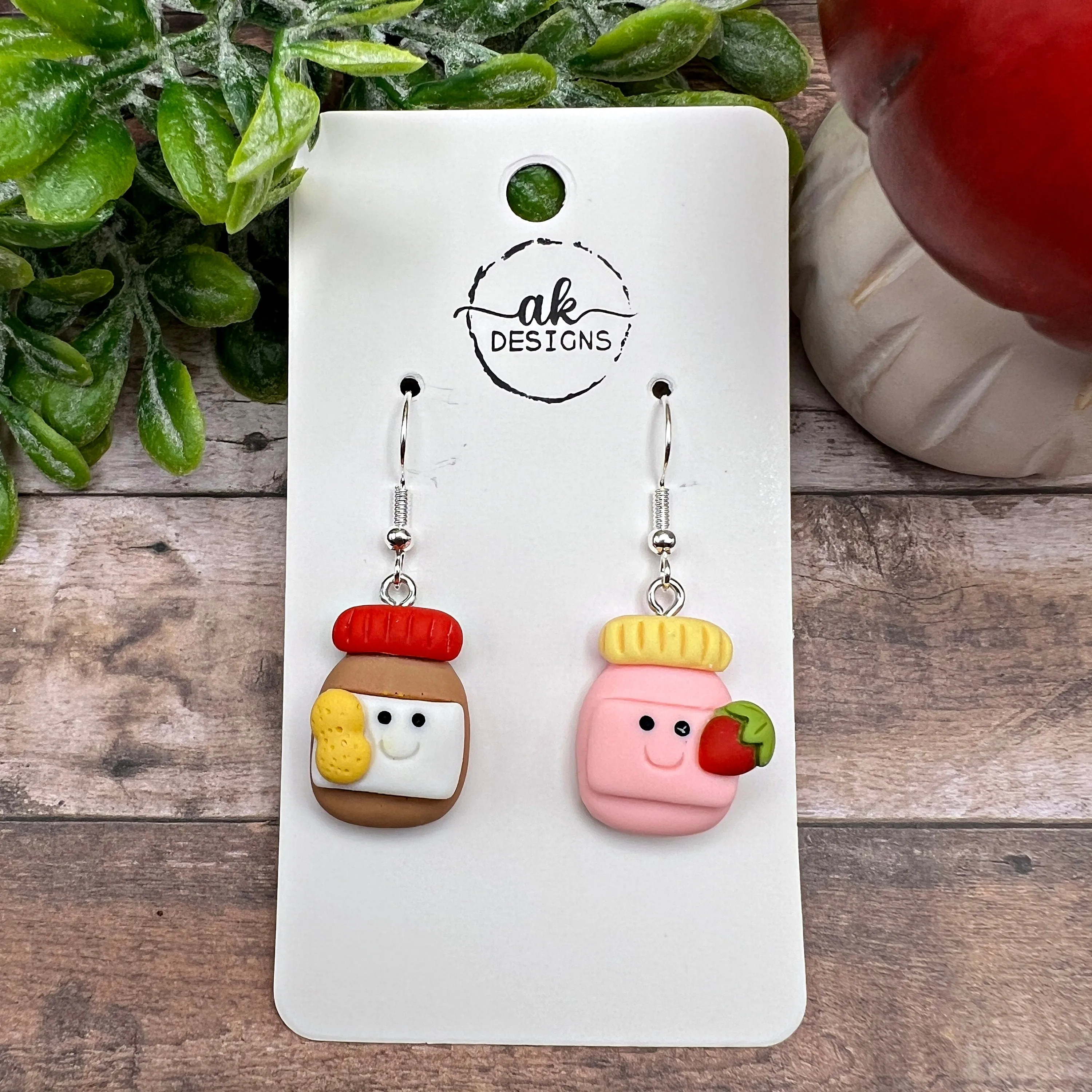 Quirky Fun Cartoon Kawaii Peanut Butter & Jelly Bread Sandwich, Hypoallergenic  Earrings