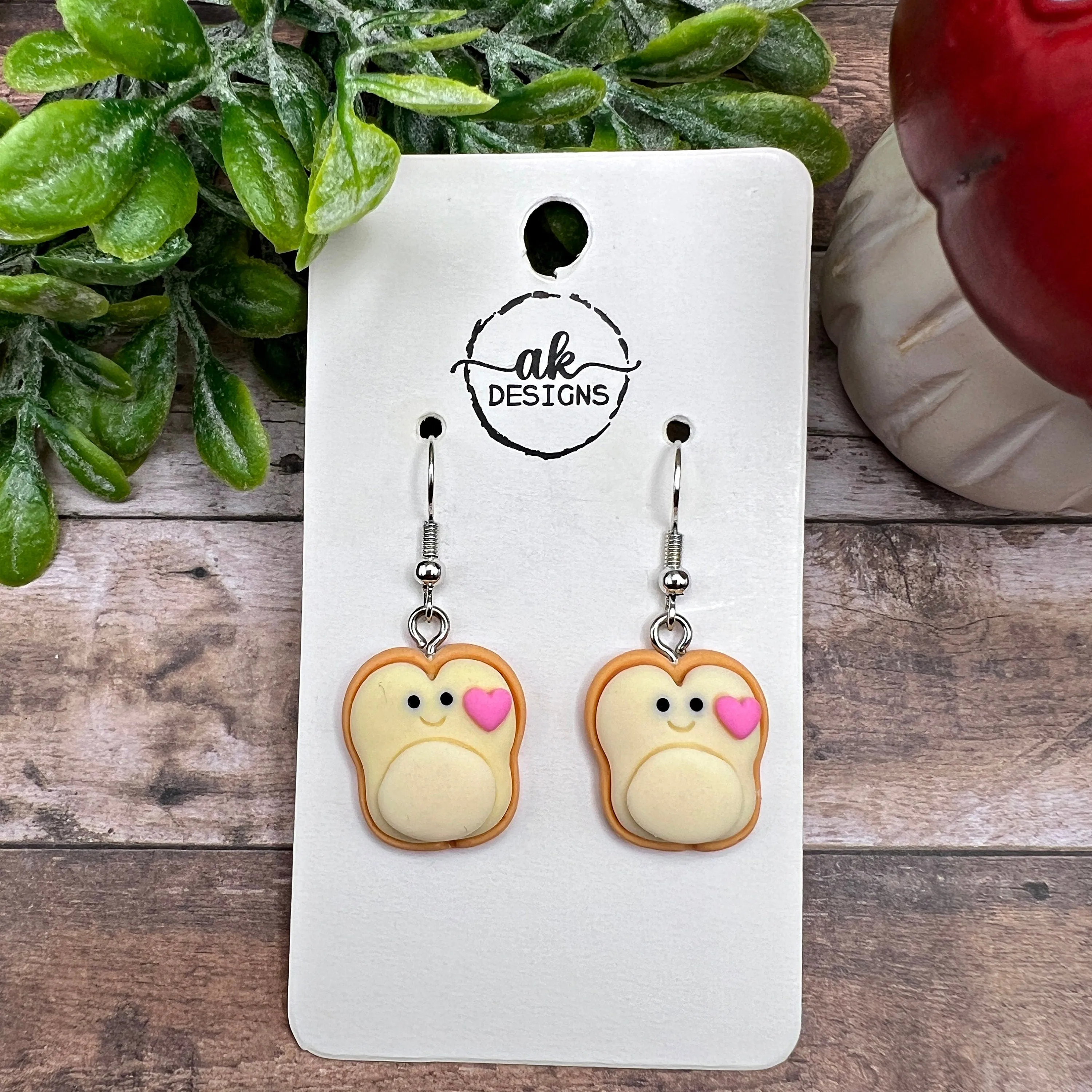 Quirky Fun Cartoon Kawaii Peanut Butter & Jelly Bread Sandwich, Hypoallergenic  Earrings