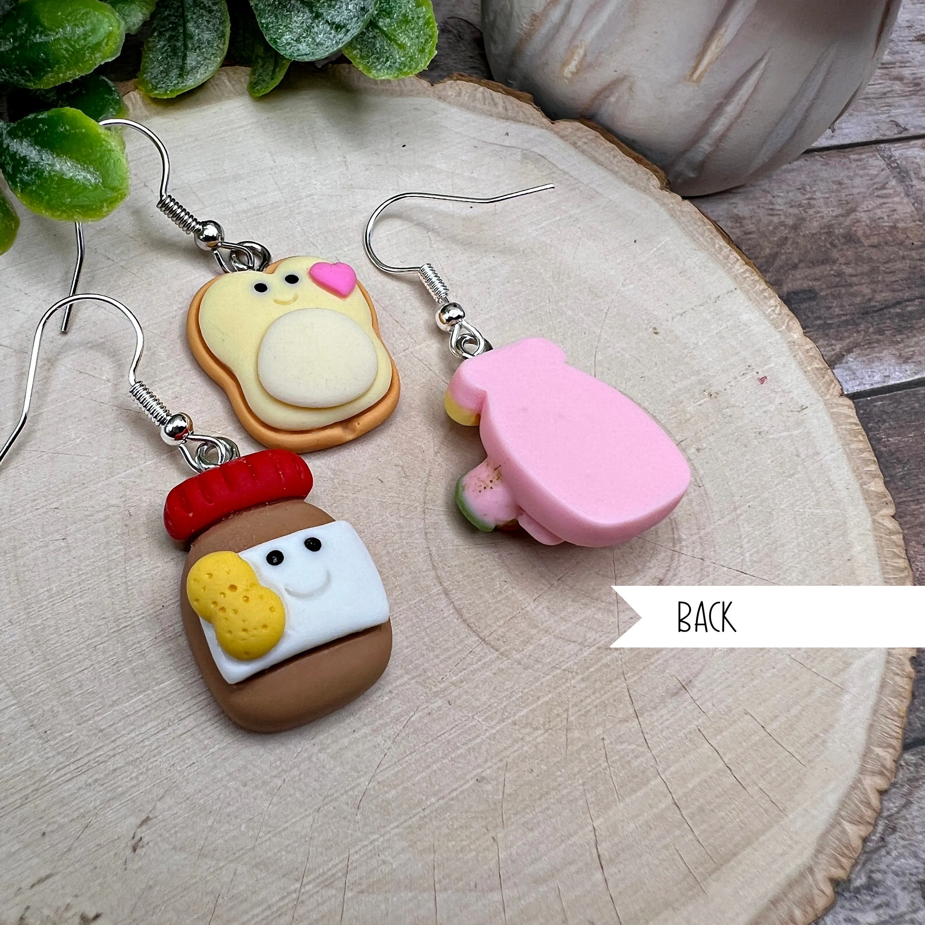 Quirky Fun Cartoon Kawaii Peanut Butter & Jelly Bread Sandwich, Hypoallergenic  Earrings