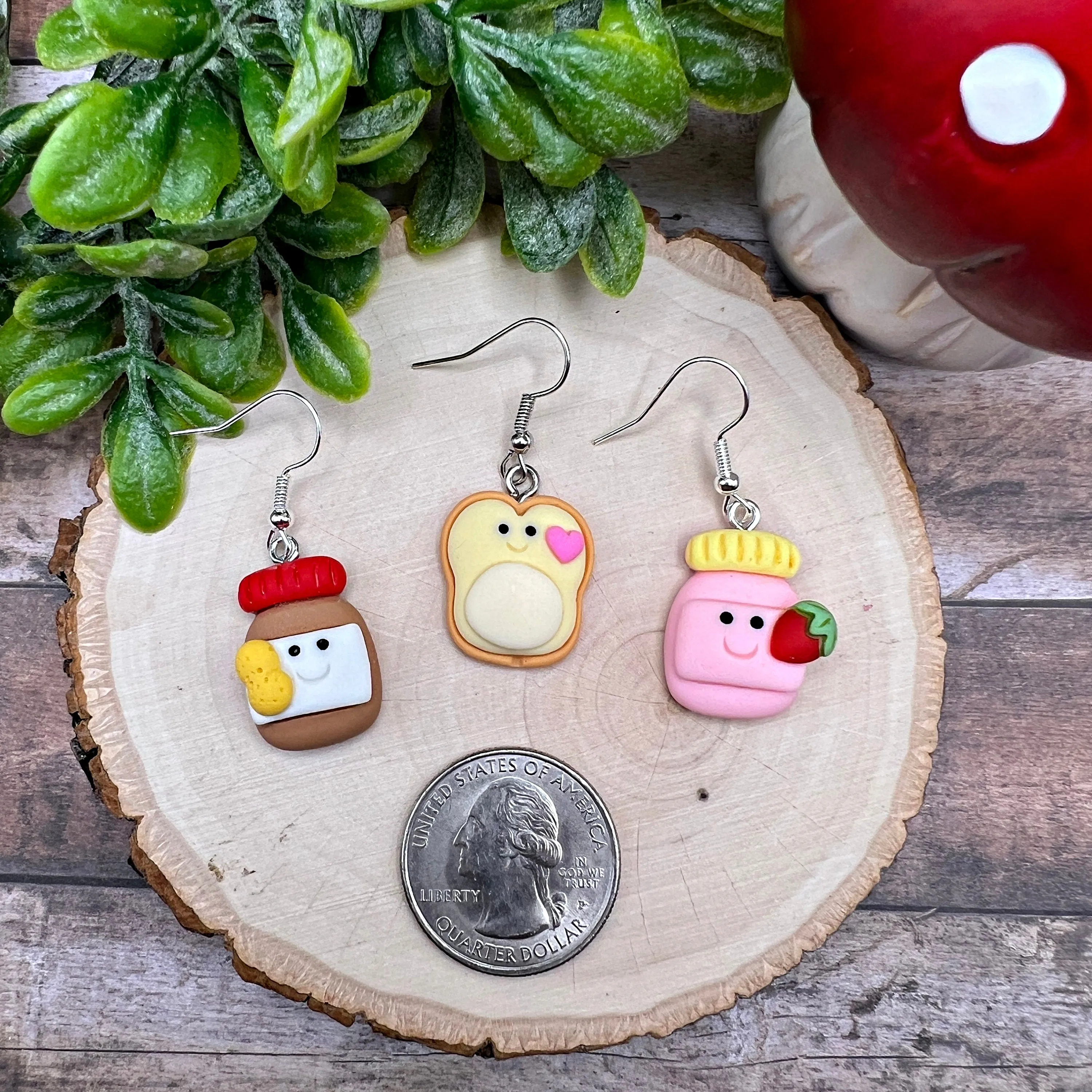 Quirky Fun Cartoon Kawaii Peanut Butter & Jelly Bread Sandwich, Hypoallergenic  Earrings