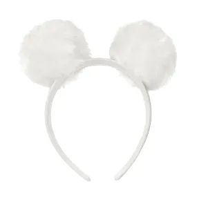 RABBIT FUR POM HARD HEADBAND: white