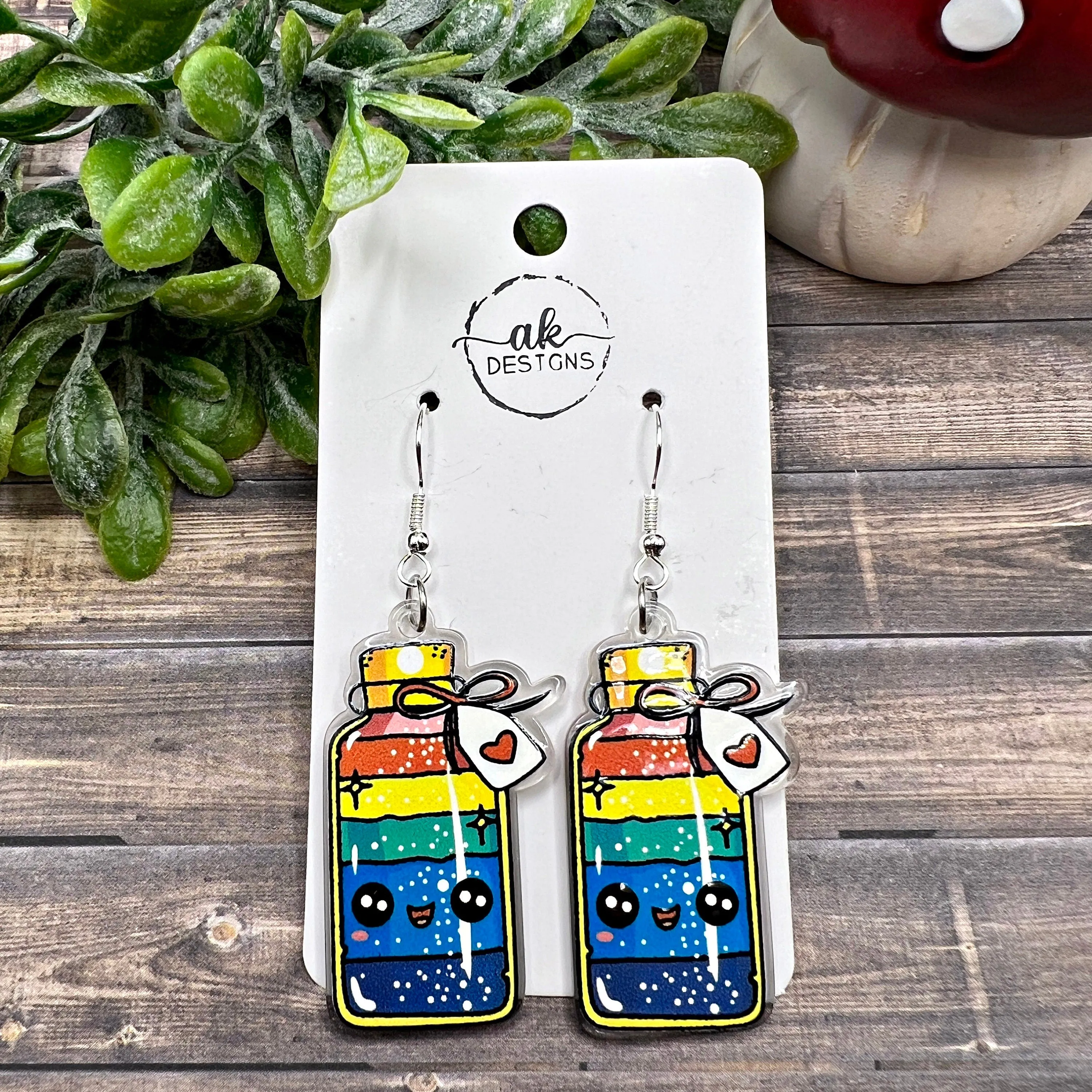 Rainbow Fizzy Potion Wish Bottle Acrylic  Earrings, Hypoallergenic Gift