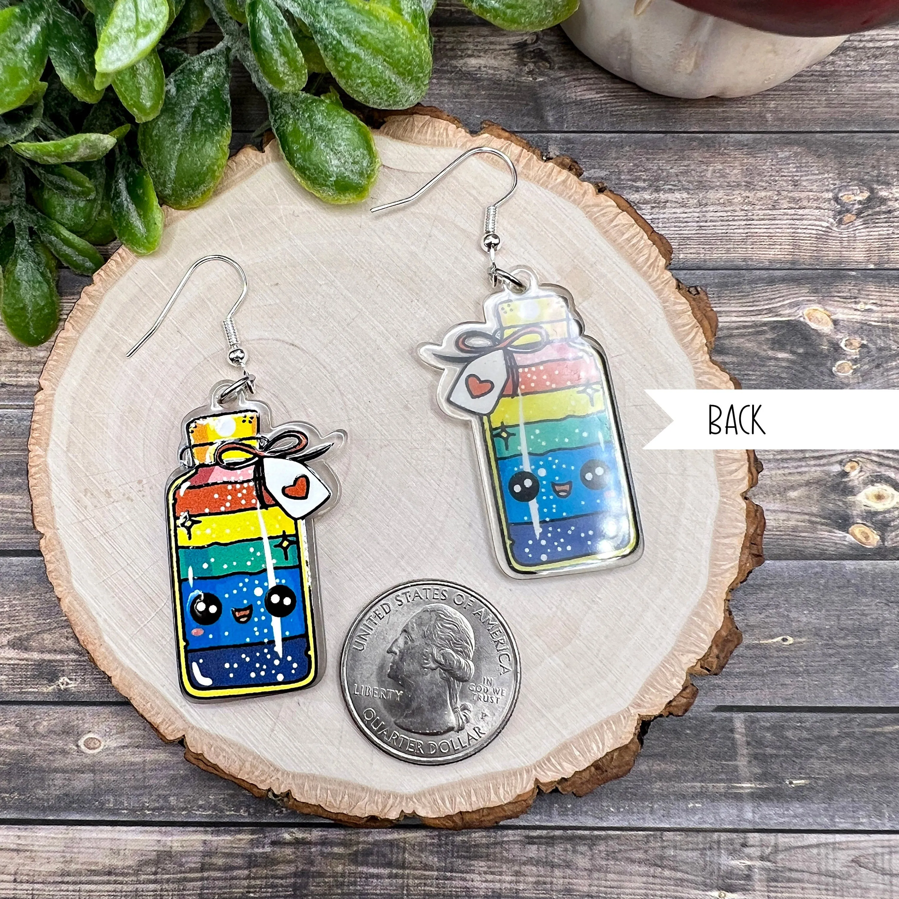 Rainbow Fizzy Potion Wish Bottle Acrylic  Earrings, Hypoallergenic Gift