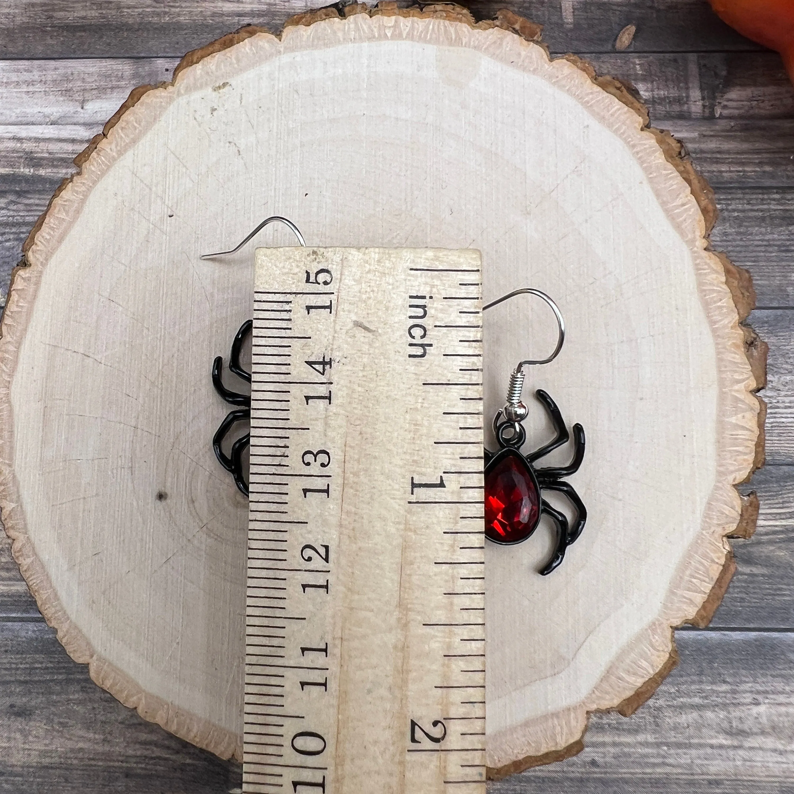 Red Black Spider Halloween Spooky Season, Silver/Silver-tone  Earrings, Hypoallergenic Gift