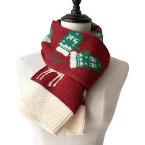 Red Christmas scarf women's thickened knitted scarf deer diamond wool scarf