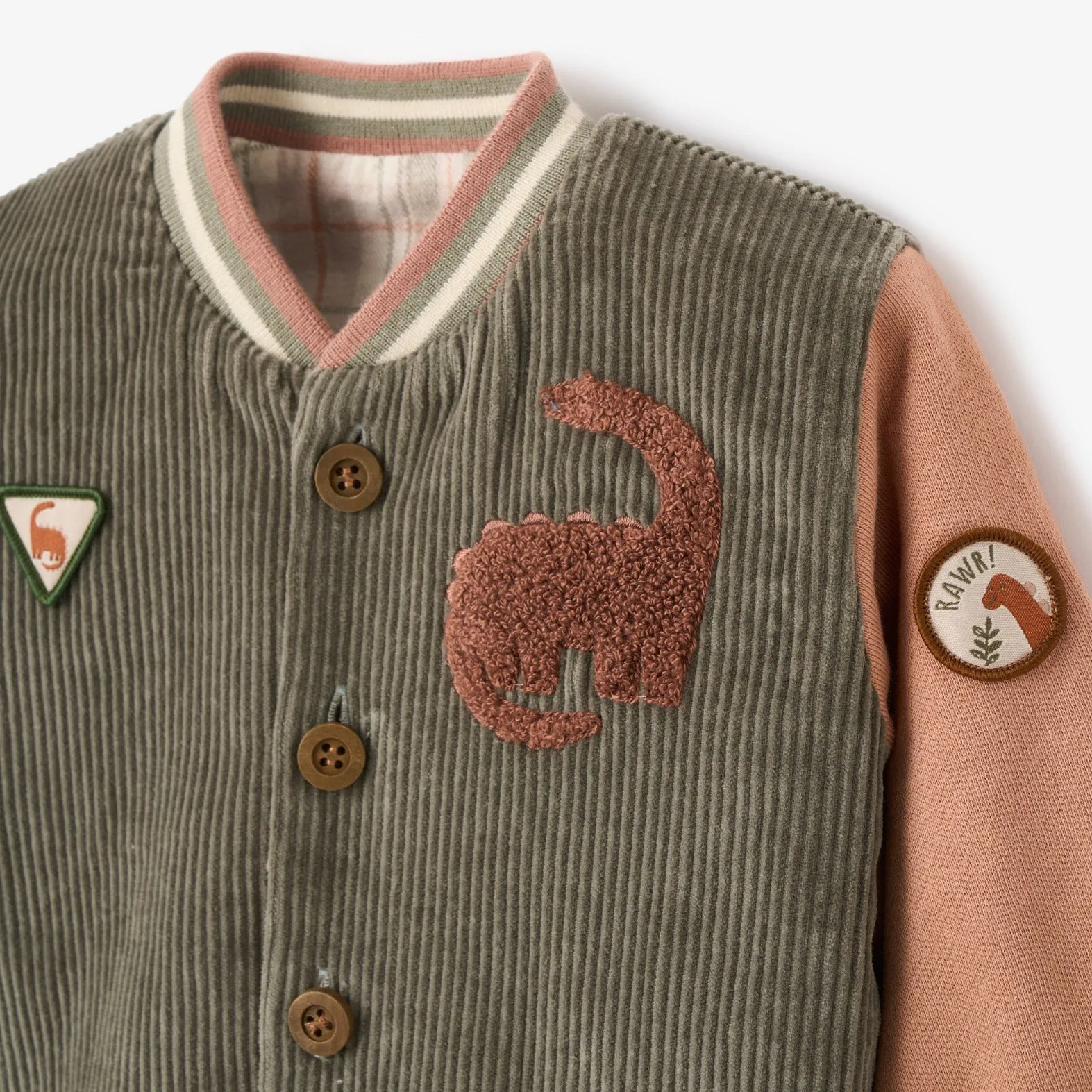 Reversible Dinosaur Corduroy/Plaid Varsity Jacket