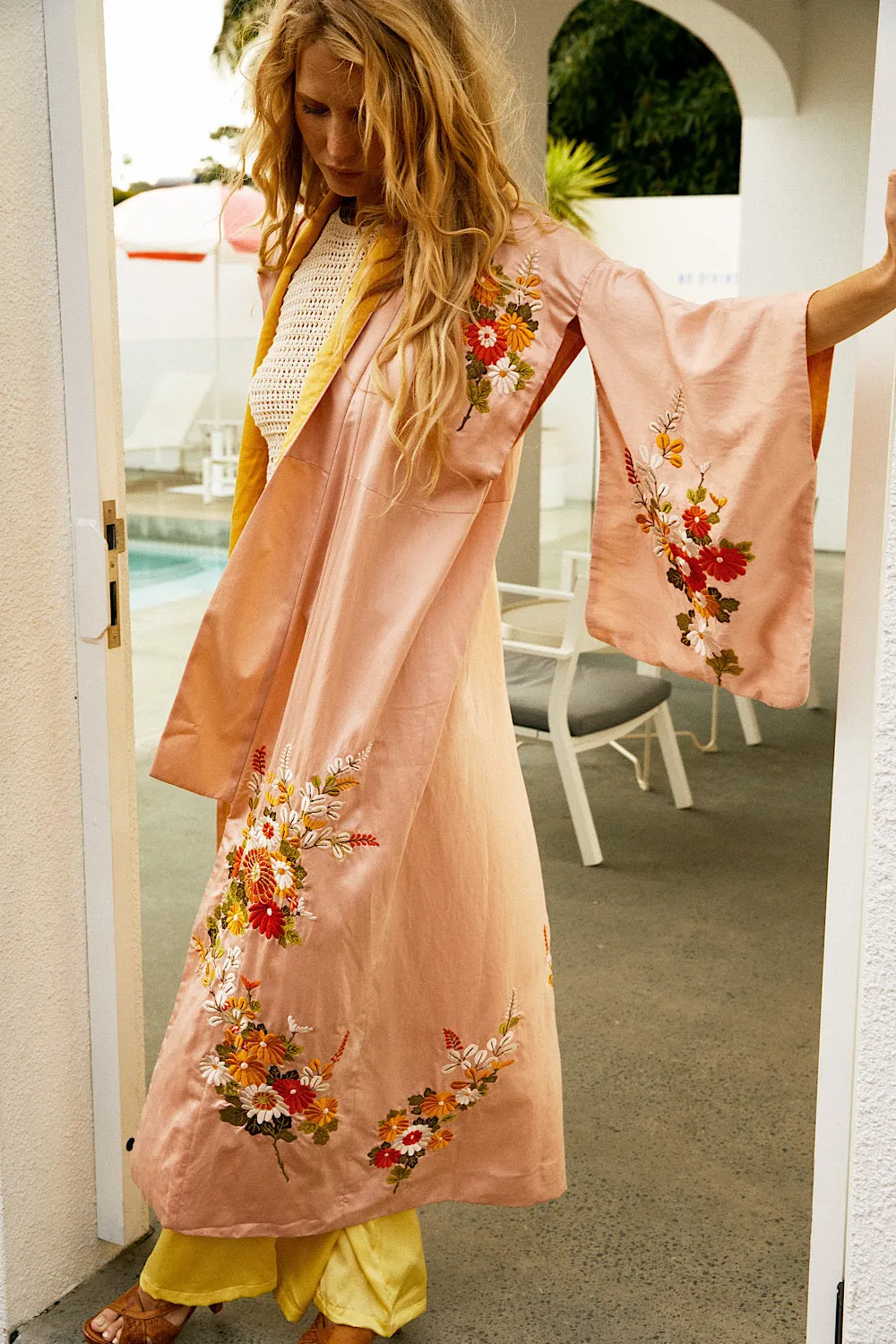 Roll With The Changes Silk Satin Embroidered Kimono