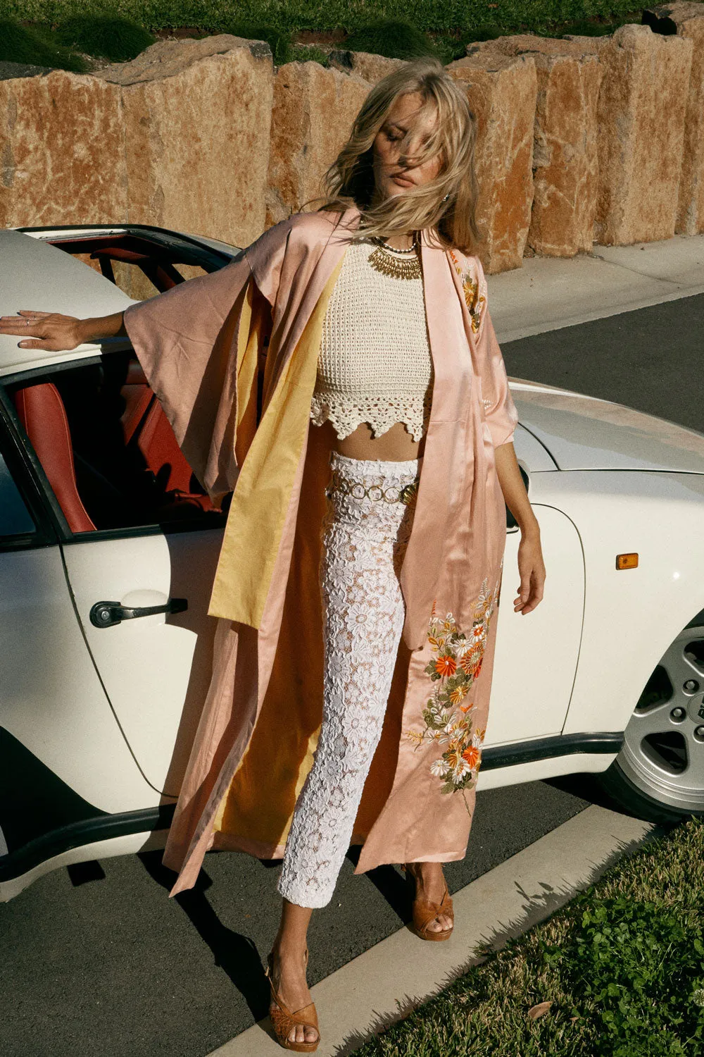 Roll With The Changes Silk Satin Embroidered Kimono