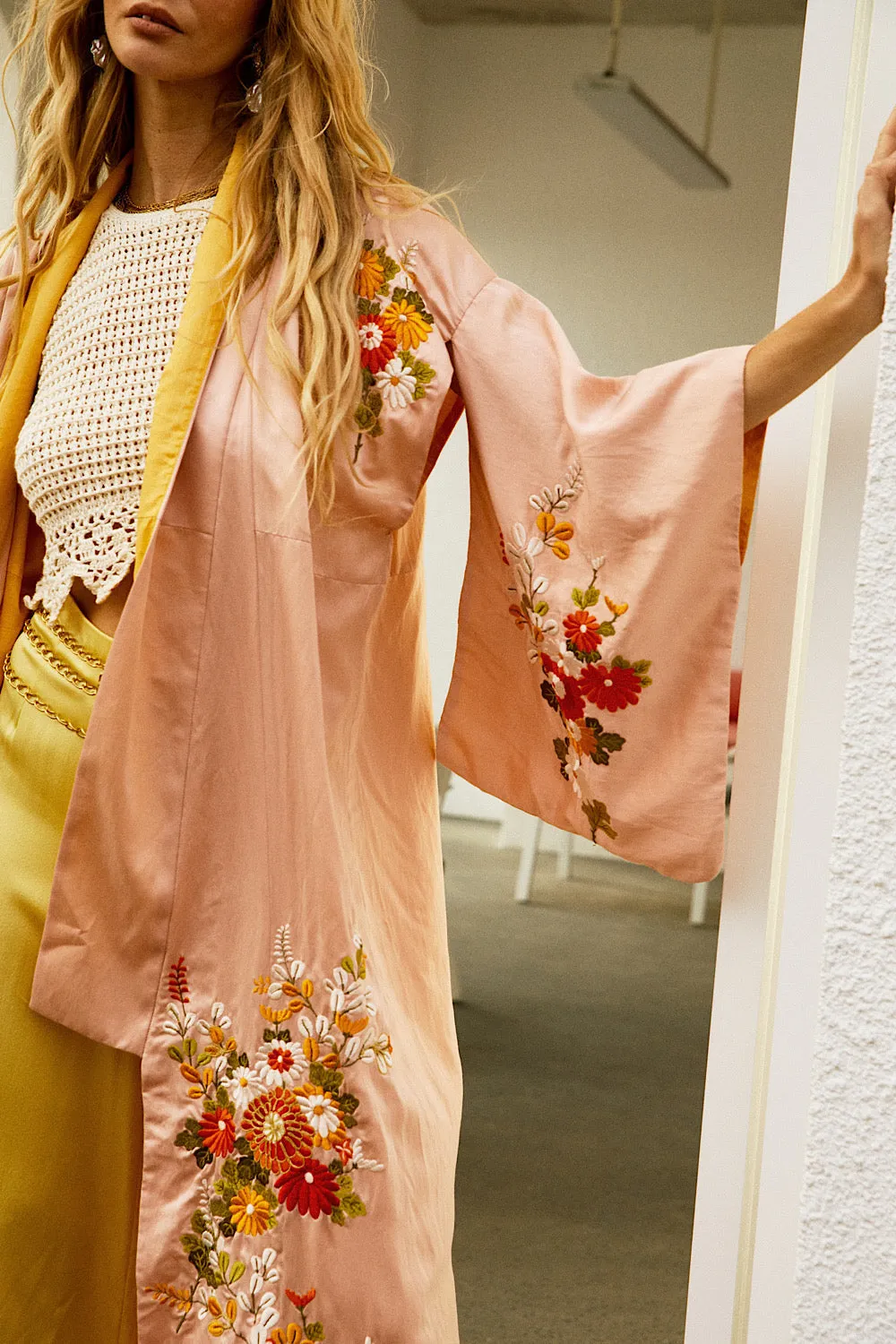 Roll With The Changes Silk Satin Embroidered Kimono