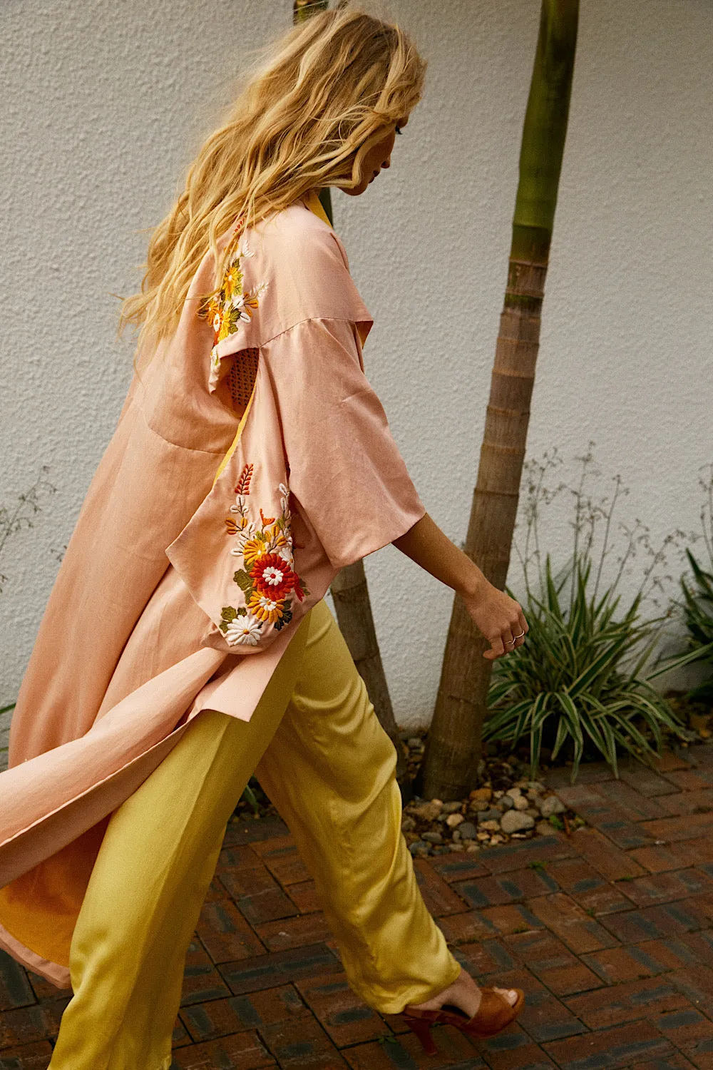 Roll With The Changes Silk Satin Embroidered Kimono