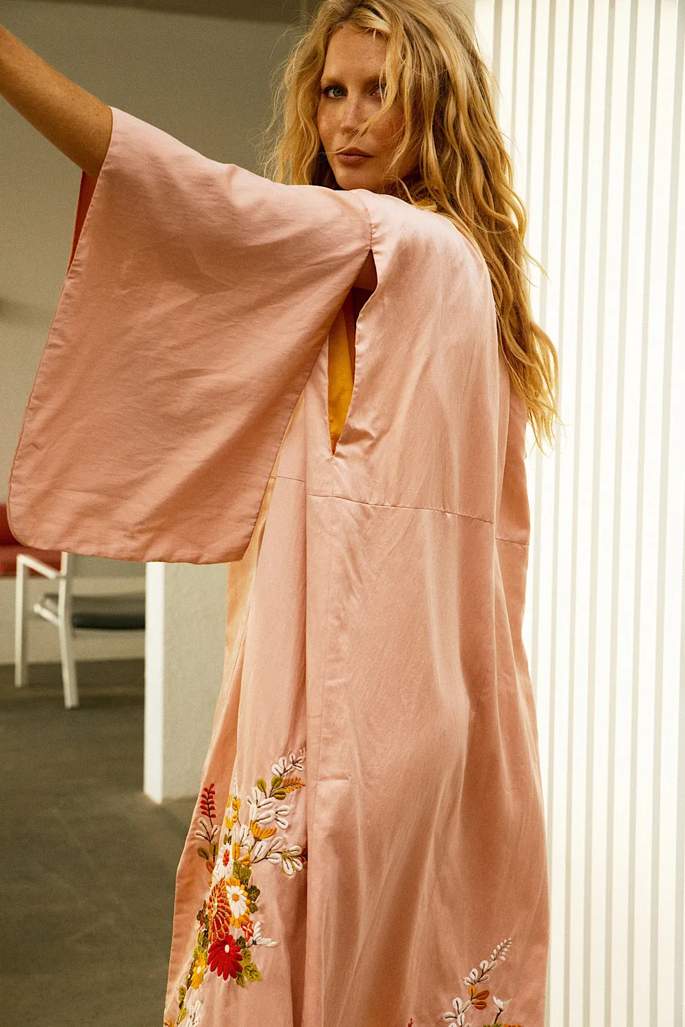 Roll With The Changes Silk Satin Embroidered Kimono