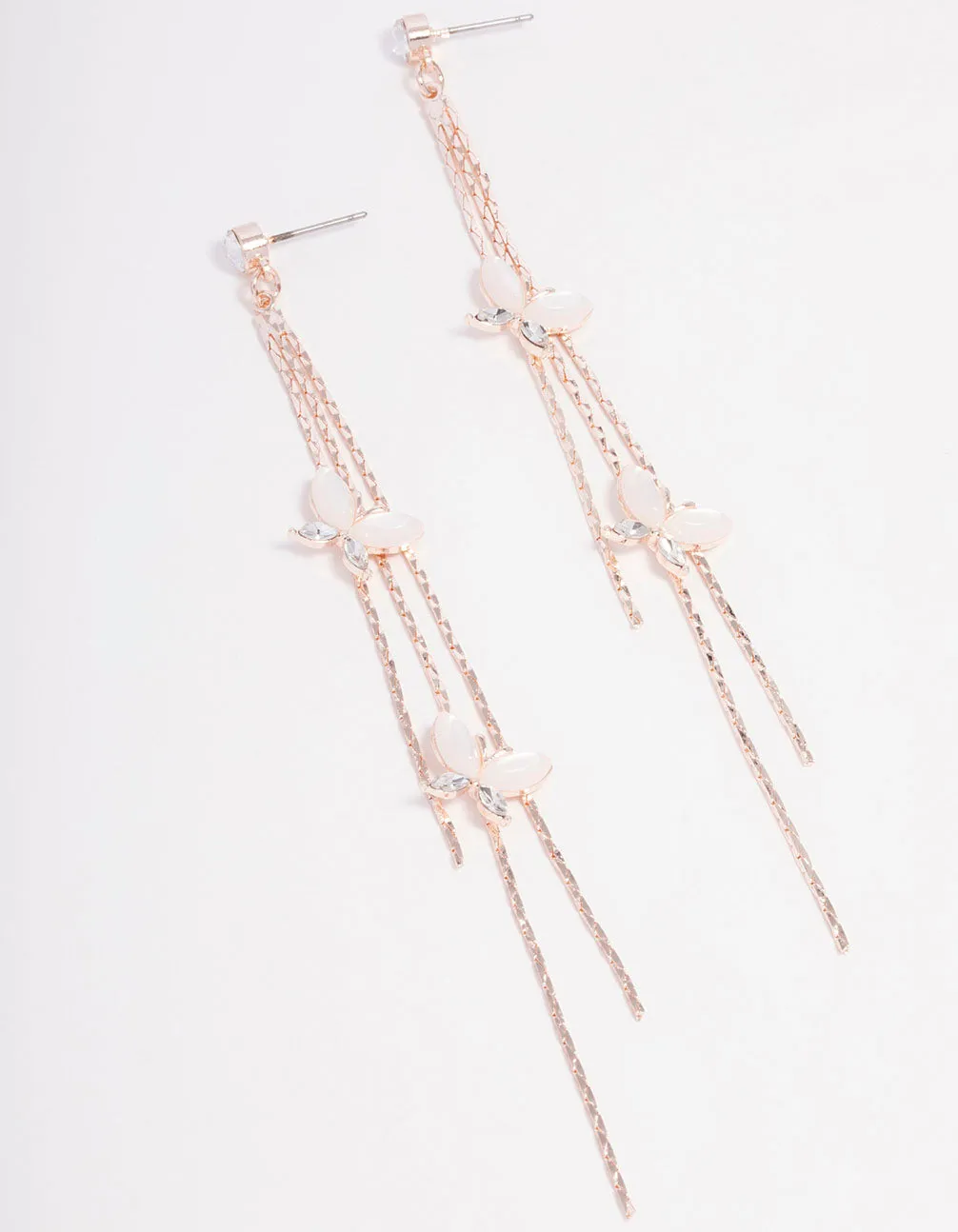 Rose Gold Diamante Butterfly Drop Earrings