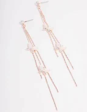 Rose Gold Diamante Butterfly Drop Earrings