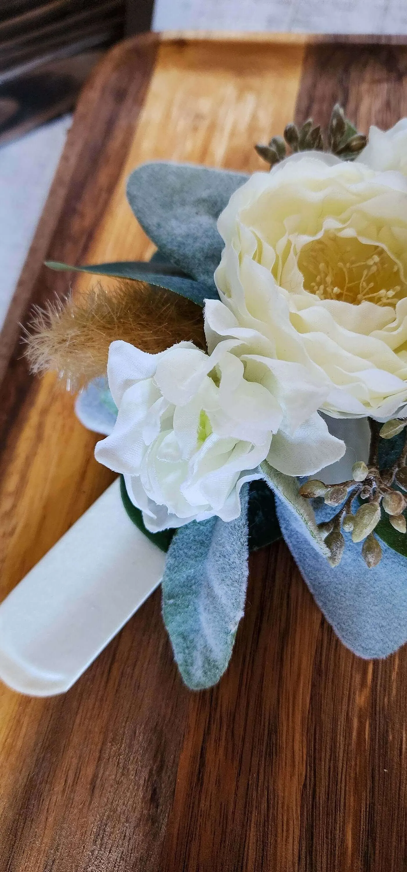 Rustic Ivory Ranunculus Wrist Corsage Bracelet and Boutonniere Set for Prom, Wedding, Formal Event, Gift for Her, Mother, Mom, Bridesmaid