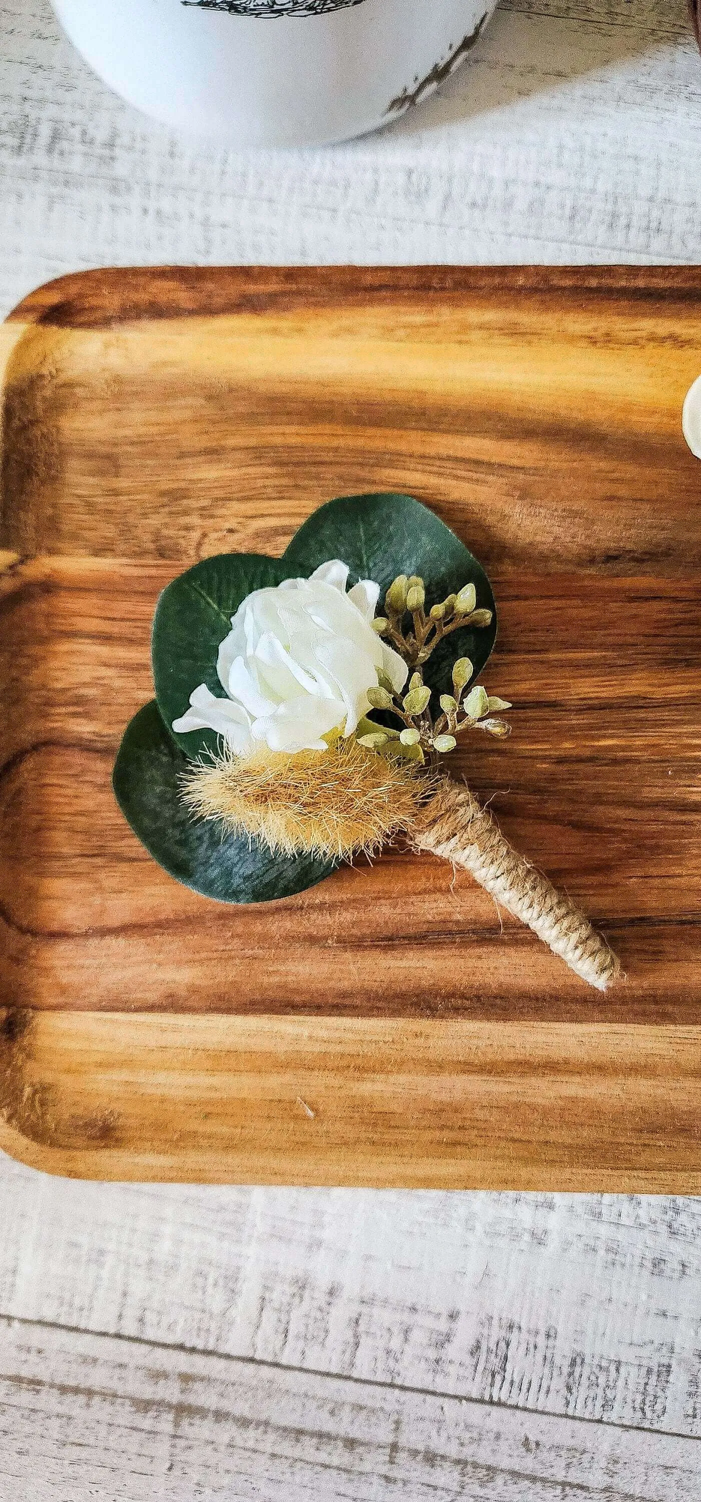 Rustic Ivory Ranunculus Wrist Corsage Bracelet and Boutonniere Set for Prom, Wedding, Formal Event, Gift for Her, Mother, Mom, Bridesmaid