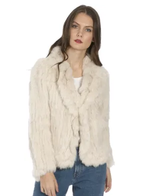 Scalloped Fur Jacket With Signature Collar in Cream - Feathers Of Italy