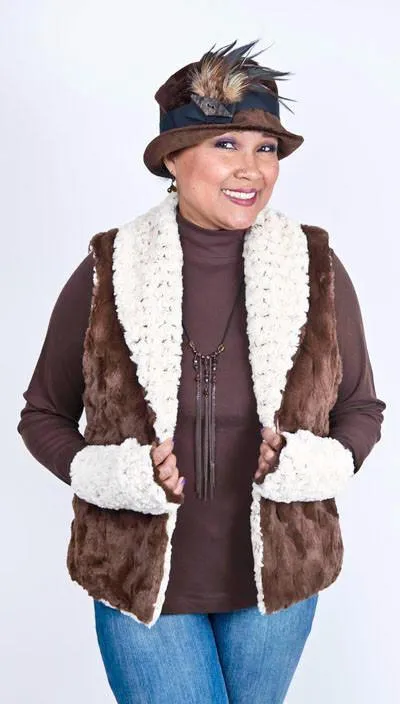 Shawl Collar Vest - Rosebud Faux Fur with Cuddly Fur