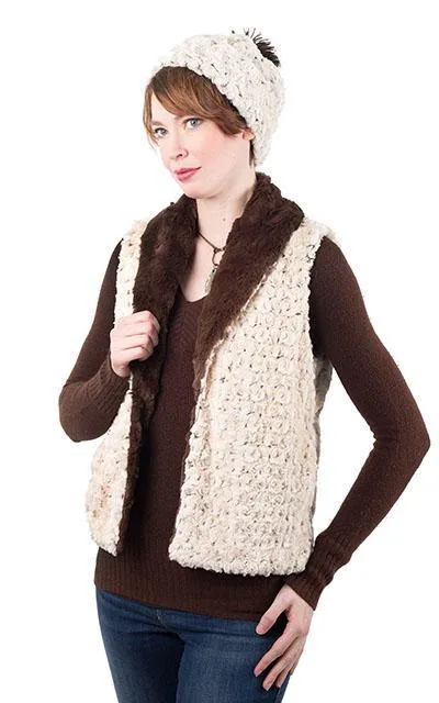 Shawl Collar Vest - Rosebud Faux Fur with Cuddly Fur