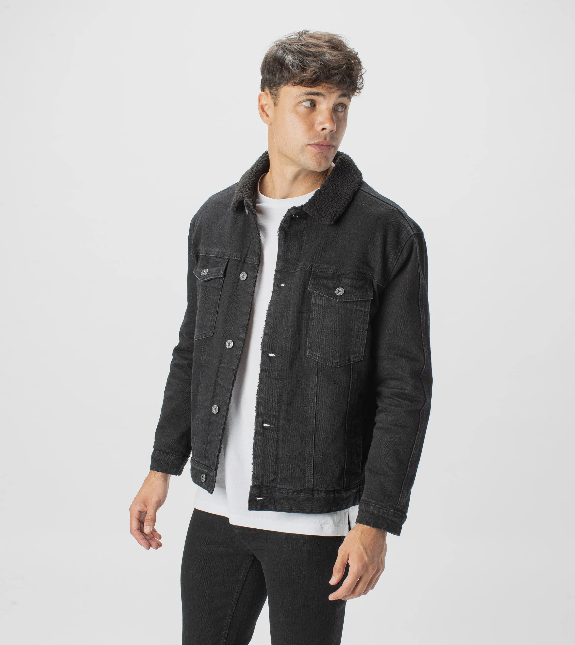 Sherpa Denim Jacket Black