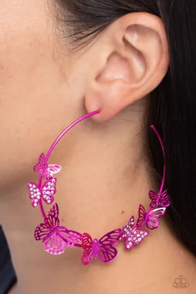 Shimmery Swarm - Pink Hoop Earrings - Paparazzi Accessories