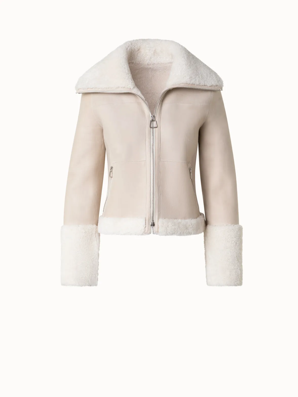 Short Double Faced Shearling Leather Jacket