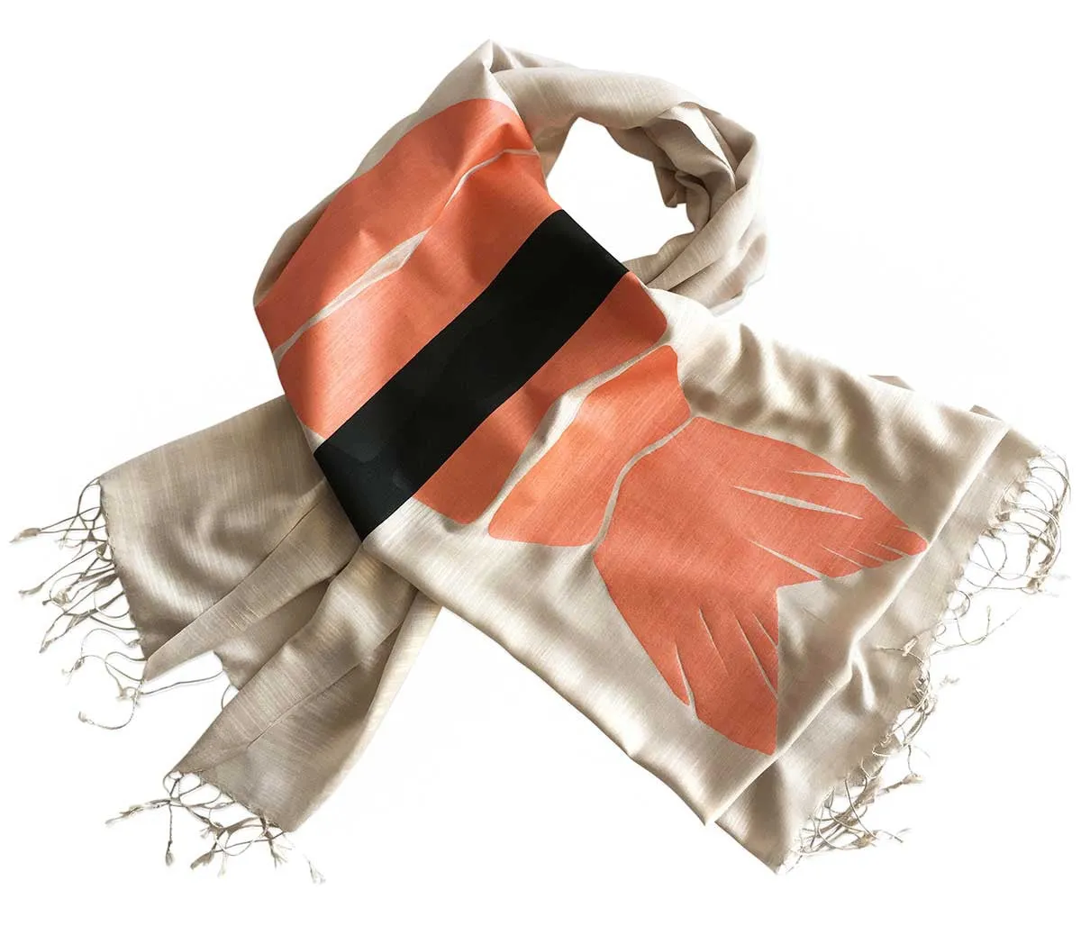 Shrimp Sushi Scarf. Ebi Nigiri Linen Weave Pashmina