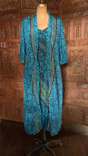 Silk Dress and Kimono Set - Navy