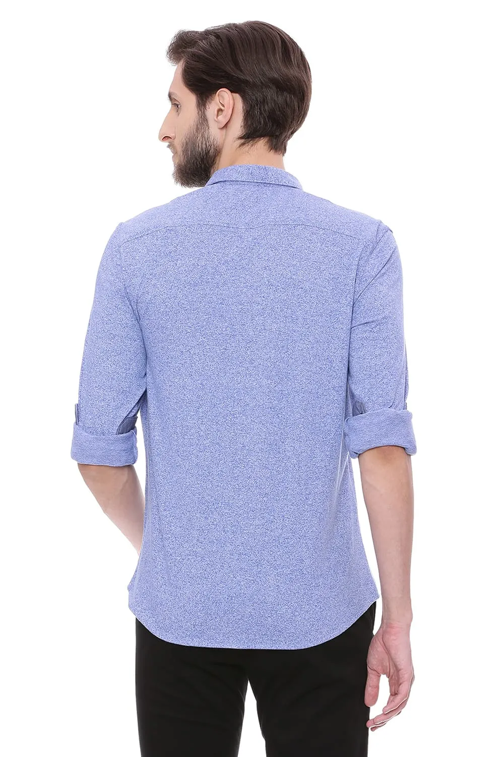 Slim Fit Blue Knit Shirt