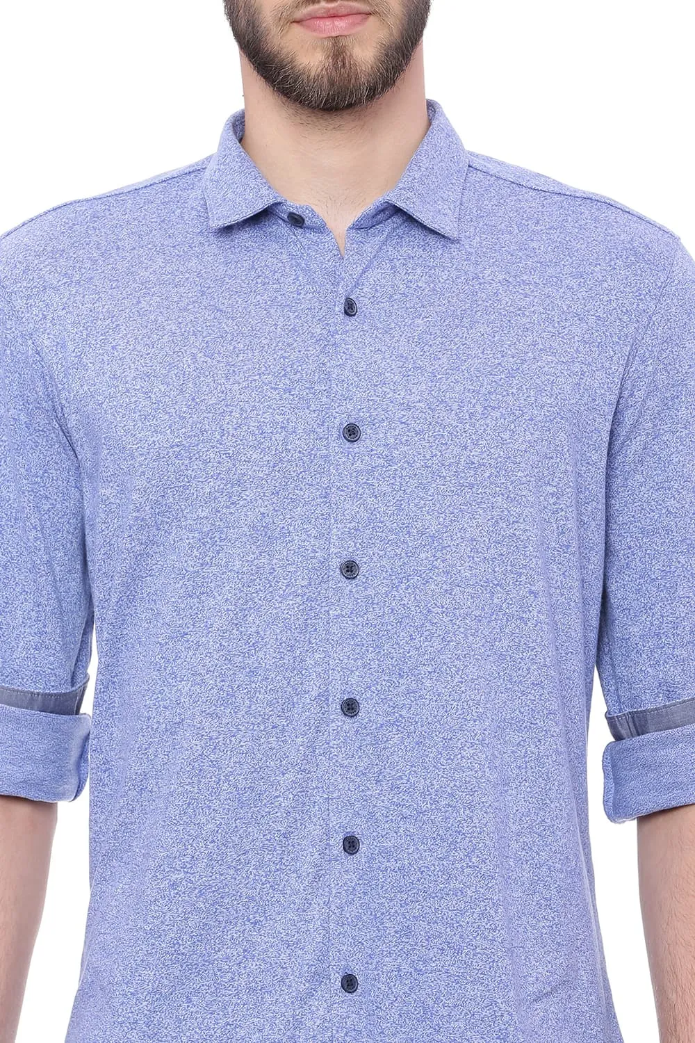 Slim Fit Blue Knit Shirt