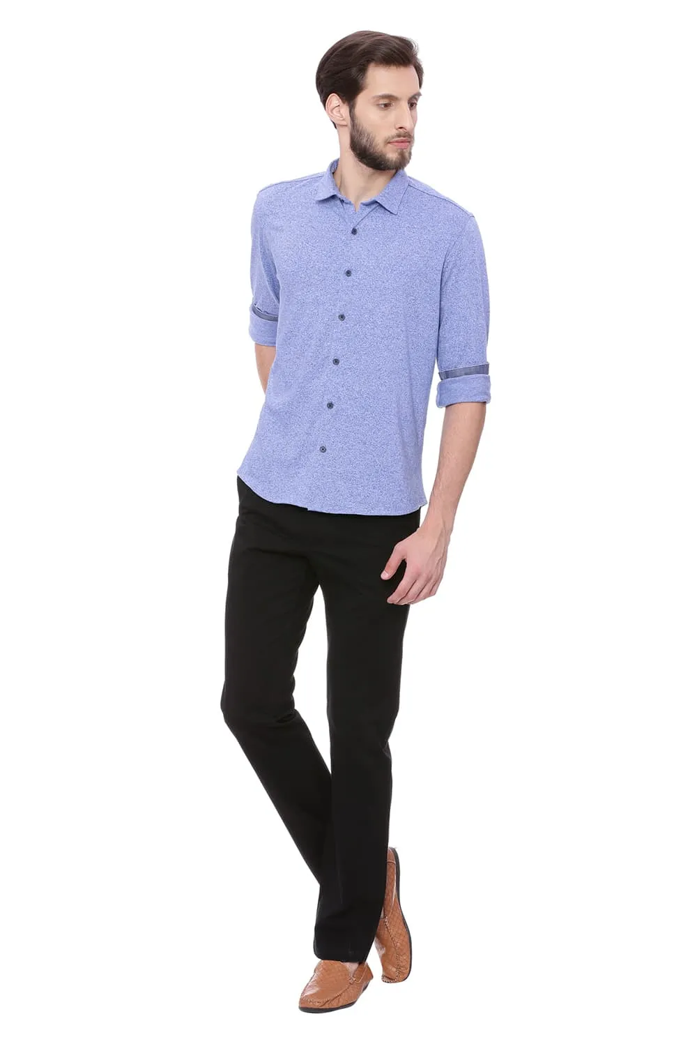 Slim Fit Blue Knit Shirt