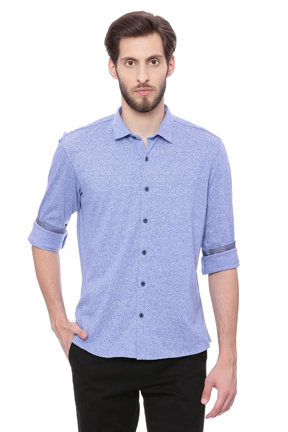 Slim Fit Blue Knit Shirt