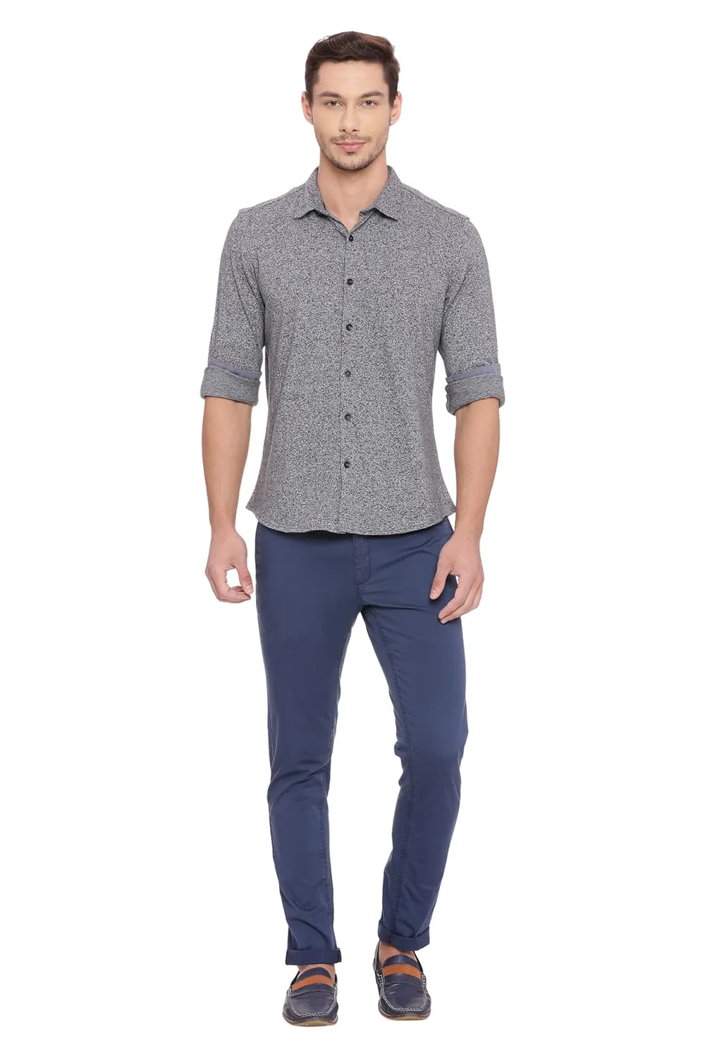 Slim Fit Blue Knit Shirt